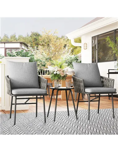 Outsunny 3-Piece Rattan Bistro Set, Garden Table and Chairs with 4 Cushions, Patio Rattan Conversation Furniture Set for Balcony