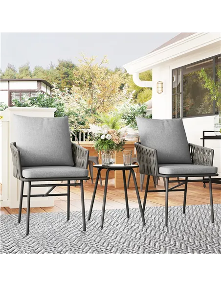 Outsunny 3-Piece Rattan Bistro Set, Garden Table and Chairs with 4 Cushions, Patio Rattan Conversation Furniture Set for Balcony