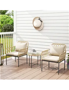 Outsunny 3 Piece Rattan Bistro Set, Wicker Garden Furniture Set with Cushions, Glass Top Coffee Table and Chairs for Outdoor, Pa 2