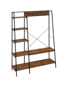 HOMCOM Clothes Rail, Metal Clothes Rack with Shoe Rack, 5 Tier Storage Shelves, 5 Side Hooks, Coat Stand for Bedroom, Living Roo