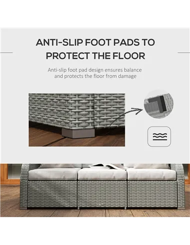 Outsunny Six-piece Outdoor Rattan Dining Set, Outdoor Sofa Set with Reclining Armchairs and Mental Frame, Grey