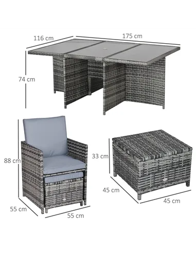 Outsunny 10 Seater Rattan Cube Garden Furniture Set with Parasol Hole, Rattan Dining Set with Cushions, Outdoor Dining Table and