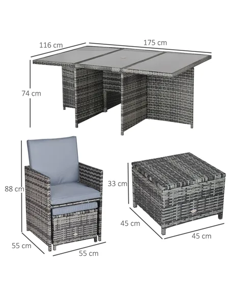 Outsunny 10 Seater Rattan Cube Garden Furniture Set with Parasol Hole, Rattan Dining Set with Cushions, Outdoor Dining Table and