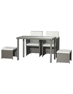 Outsunny 2 Seater Rattan Cube Garden Furniture Set, Rattan Dining Set with Cushions, Outdoor Dining Table and Chairs with 2 Armc