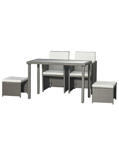 Outsunny 2 Seater Rattan Cube Garden Furniture Set, Rattan Dining Set with Cushions, Outdoor Dining Table and Chairs with 2 Armc