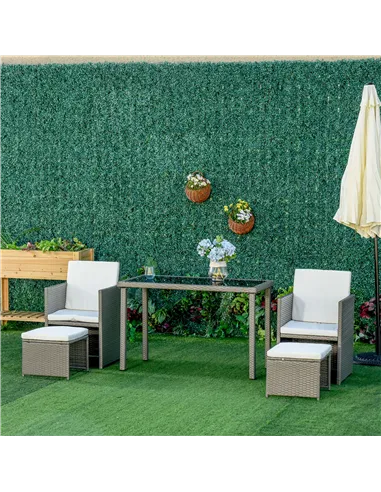 Outsunny 2 Seater Rattan Cube Garden Furniture Set, Rattan Dining Set with Cushions, Outdoor Dining Table and Chairs with 2 Armc