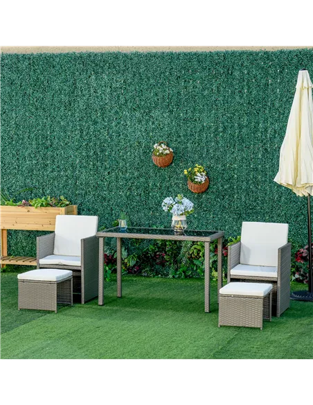Outsunny 2 Seater Rattan Cube Garden Furniture Set, Rattan Dining Set with Cushions, Outdoor Dining Table and Chairs with 2 Armc