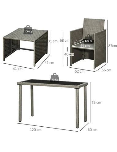 Outsunny 2 Seater Rattan Cube Garden Furniture Set, Rattan Dining Set with Cushions, Outdoor Dining Table and Chairs with 2 Armc