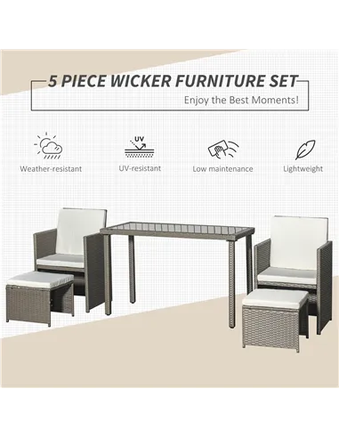Outsunny 2 Seater Rattan Cube Garden Furniture Set, Rattan Dining Set with Cushions, Outdoor Dining Table and Chairs with 2 Armc