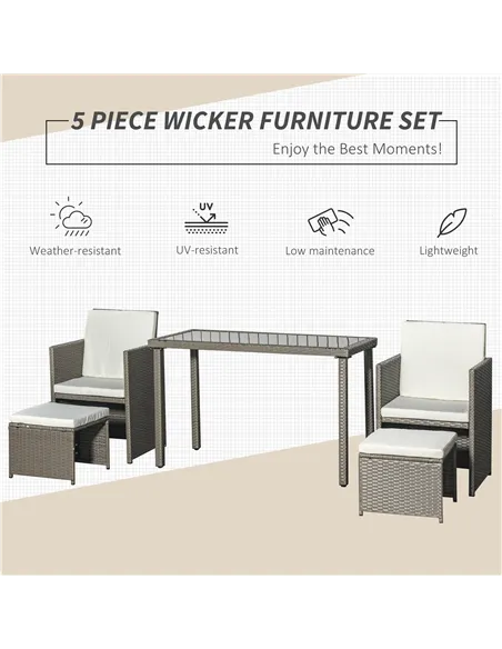 Outsunny 2 Seater Rattan Cube Garden Furniture Set, Rattan Dining Set with Cushions, Outdoor Dining Table and Chairs with 2 Armc
