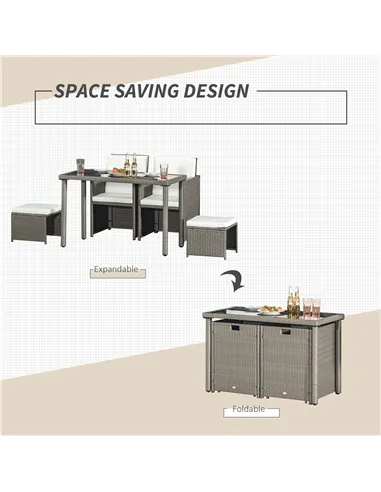 Outsunny 2 Seater Rattan Cube Garden Furniture Set, Rattan Dining Set with Cushions, Outdoor Dining Table and Chairs with 2 Armc