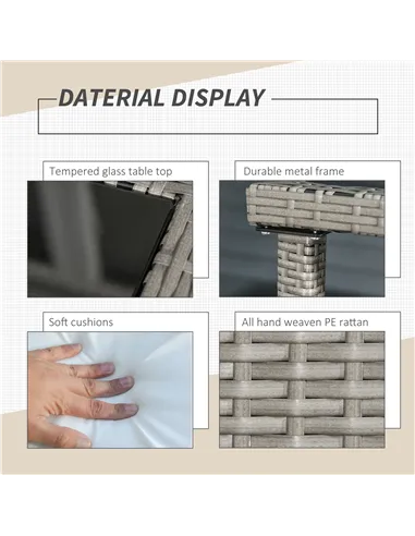 Outsunny 2 Seater Rattan Cube Garden Furniture Set, Rattan Dining Set with Cushions, Outdoor Dining Table and Chairs with 2 Armc