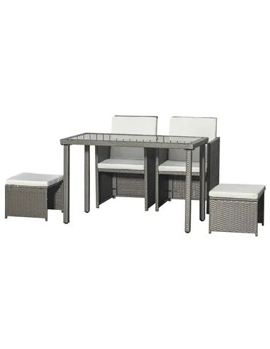 Outsunny 2 Seater Rattan Cube Garden Furniture Set, Rattan Dining Set with Cushions, Outdoor Dining Table and Chairs with 2 Armc