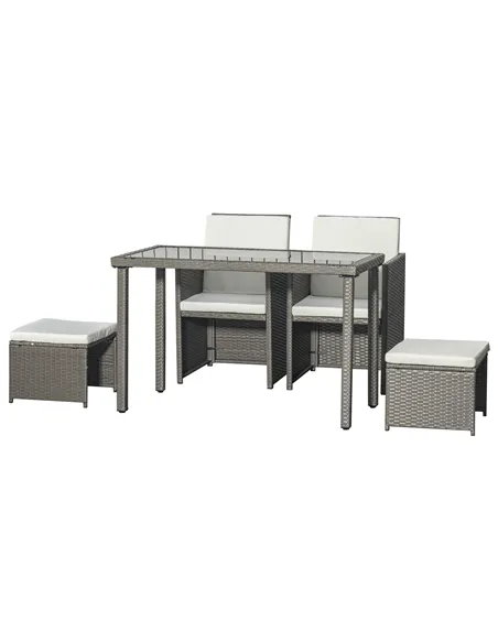 Outsunny 2 Seater Rattan Cube Garden Furniture Set, Rattan Dining Set with Cushions, Outdoor Dining Table and Chairs with 2 Armc