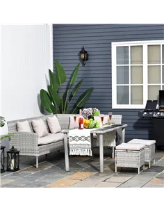 Outsunny 6-Seater Rattan Dining Set Sofa Table Footstool Outdoor w/ Cushion Garden Furniture 2