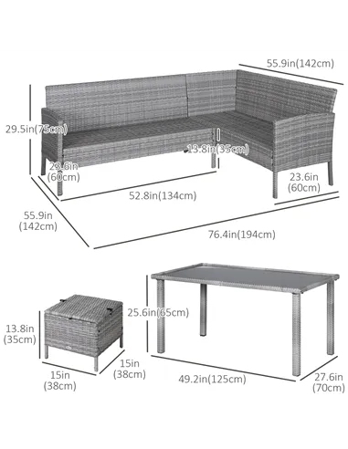 Outsunny 6-Seater Rattan Dining Set Sofa Table Footstool Outdoor w/ Cushion Garden Furniture