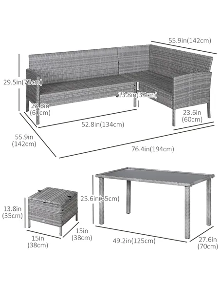 Outsunny 6-Seater Rattan Dining Set Sofa Table Footstool Outdoor w/ Cushion Garden Furniture