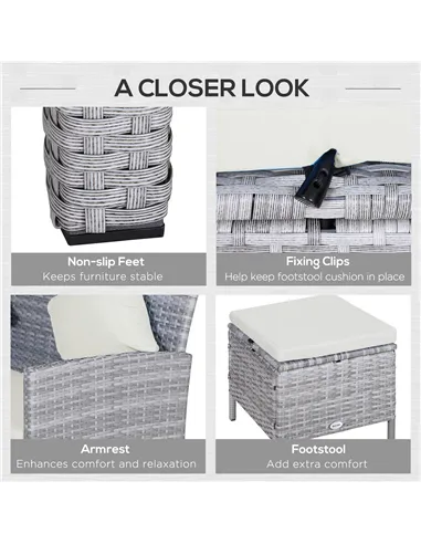 Outsunny 6-Seater Rattan Dining Set Sofa Table Footstool Outdoor w/ Cushion Garden Furniture