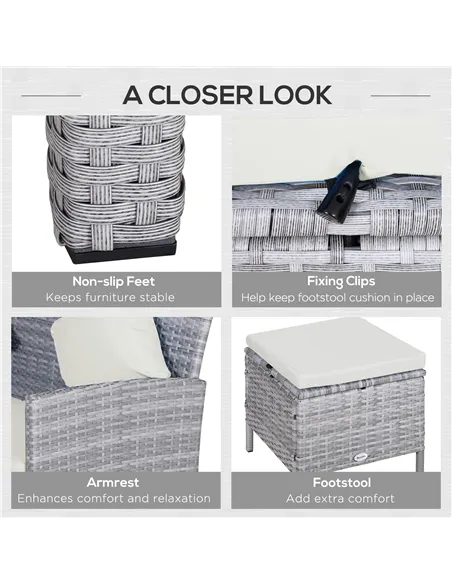 Outsunny 6-Seater Rattan Dining Set Sofa Table Footstool Outdoor w/ Cushion Garden Furniture