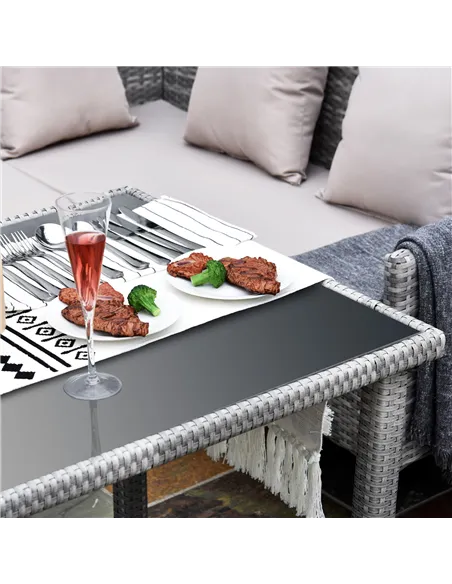 Outsunny 6-Seater Rattan Dining Set Sofa Table Footstool Outdoor w/ Cushion Garden Furniture