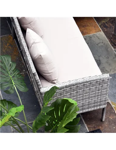 Outsunny 6-Seater Rattan Dining Set Sofa Table Footstool Outdoor w/ Cushion Garden Furniture