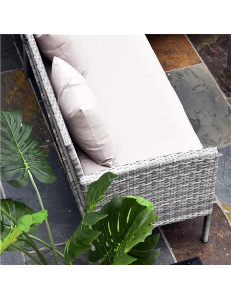 Outsunny 6-Seater Rattan Dining Set Sofa Table Footstool Outdoor w/ Cushion Garden Furniture