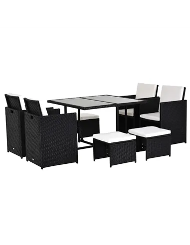 Outsunny 8 Seater Rattan Cube Garden Furniture Set, Rattan Dining Set with Cushions, Outdoor Dining Table and Chairs with 4 Armc