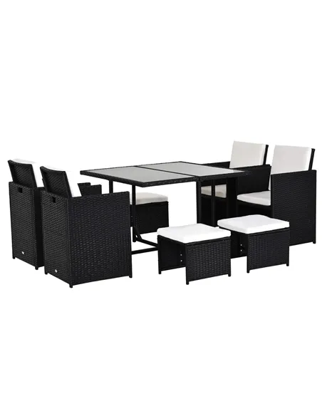 Outsunny 8 Seater Rattan Cube Garden Furniture Set, Rattan Dining Set with Cushions, Outdoor Dining Table and Chairs with 4 Armc