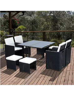 Outsunny 8 Seater Rattan Cube Garden Furniture Set, Rattan Dining Set with Cushions, Outdoor Dining Table and Chairs with 4 Armc 2
