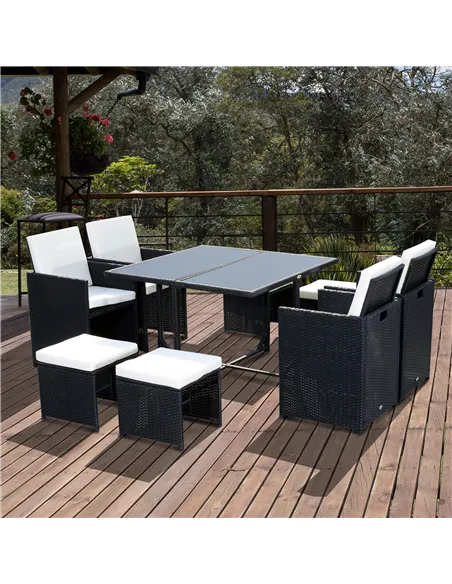 Outsunny 8 Seater Rattan Cube Garden Furniture Set, Rattan Dining Set with Cushions, Outdoor Dining Table and Chairs with 4 Armc