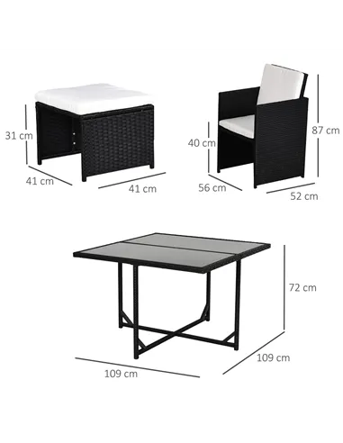 Outsunny 8 Seater Rattan Cube Garden Furniture Set, Rattan Dining Set with Cushions, Outdoor Dining Table and Chairs with 4 Armc