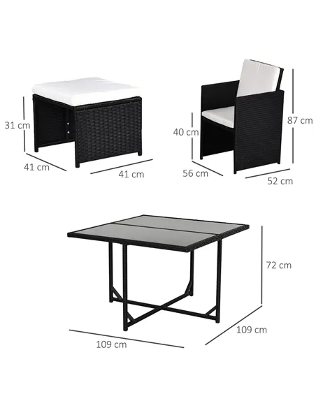 Outsunny 8 Seater Rattan Cube Garden Furniture Set, Rattan Dining Set with Cushions, Outdoor Dining Table and Chairs with 4 Armc