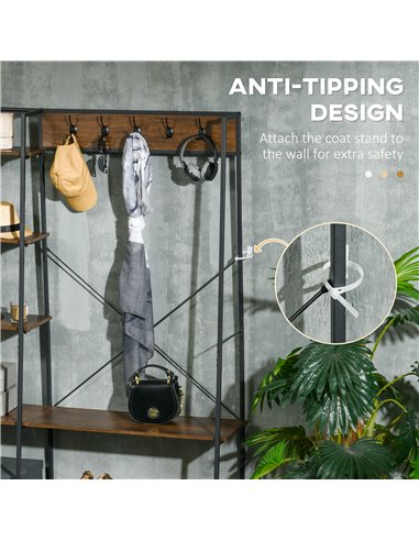 HOMCOM Clothes Rail, Metal Clothes Rack with Shoe Rack, 5 Tier Storage Shelves, 5 Side Hooks, Coat Stand for Bedroom, Living Roo