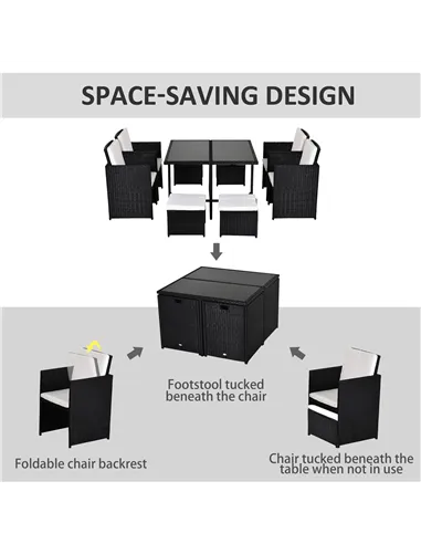 Outsunny 8 Seater Rattan Cube Garden Furniture Set, Rattan Dining Set with Cushions, Outdoor Dining Table and Chairs with 4 Armc