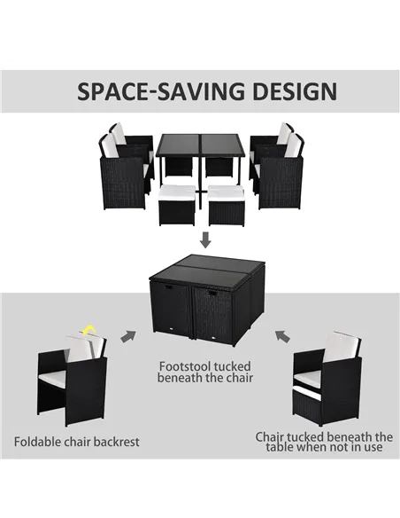 Outsunny 8 Seater Rattan Cube Garden Furniture Set, Rattan Dining Set with Cushions, Outdoor Dining Table and Chairs with 4 Armc