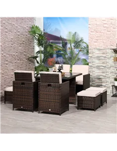 Outsunny 8 Seater Rattan Cube Garden Furniture Set, Rattan Dining Set with Cushions, Outdoor Dining Table and Chairs with 4 Armc 2