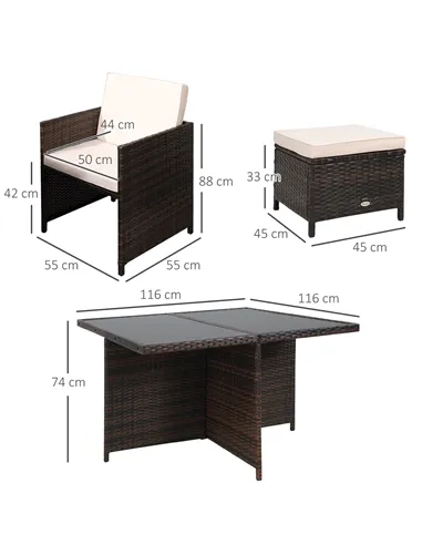 Outsunny 8 Seater Rattan Cube Garden Furniture Set, Rattan Dining Set with Cushions, Outdoor Dining Table and Chairs with 4 Armc