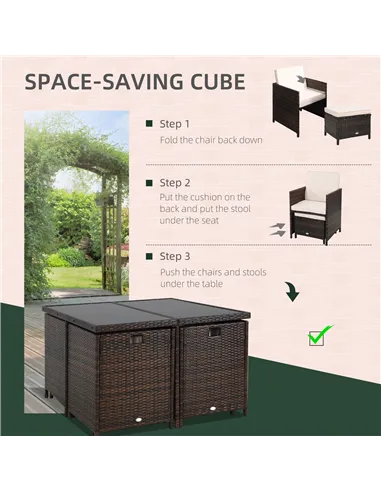 Outsunny 8 Seater Rattan Cube Garden Furniture Set, Rattan Dining Set with Cushions, Outdoor Dining Table and Chairs with 4 Armc