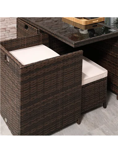 Outsunny 8 Seater Rattan Cube Garden Furniture Set, Rattan Dining Set with Cushions, Outdoor Dining Table and Chairs with 4 Armc