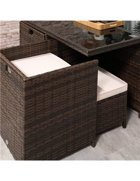 Outsunny 8 Seater Rattan Cube Garden Furniture Set, Rattan Dining Set with Cushions, Outdoor Dining Table and Chairs with 4 Armc