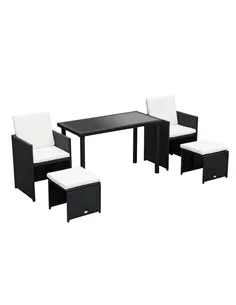 Outsunny 2 Seater Rattan Cube Garden Furniture Set, Rattan Dining Set with Cushions, Outdoor Dining Table and Chairs with 2 Armc