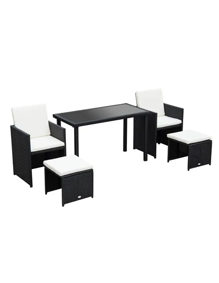 Outsunny 2 Seater Rattan Cube Garden Furniture Set, Rattan Dining Set with Cushions, Outdoor Dining Table and Chairs with 2 Armc