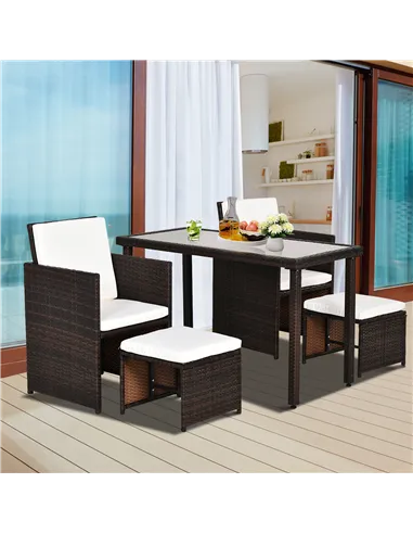 Outsunny 2 Seater Rattan Cube Garden Furniture Set, Rattan Dining Set with Cushions, Outdoor Dining Table and Chairs with 2 Armc