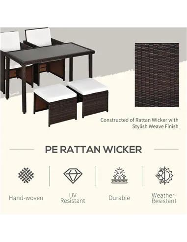 Outsunny 2 Seater Rattan Cube Garden Furniture Set, Rattan Dining Set with Cushions, Outdoor Dining Table and Chairs with 2 Armc