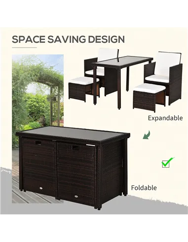 Outsunny 2 Seater Rattan Cube Garden Furniture Set, Rattan Dining Set with Cushions, Outdoor Dining Table and Chairs with 2 Armc