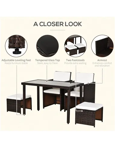 Outsunny 2 Seater Rattan Cube Garden Furniture Set, Rattan Dining Set with Cushions, Outdoor Dining Table and Chairs with 2 Armc