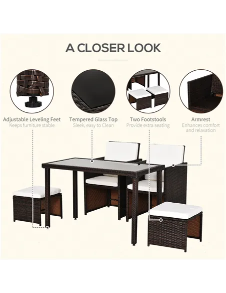 Outsunny 2 Seater Rattan Cube Garden Furniture Set, Rattan Dining Set with Cushions, Outdoor Dining Table and Chairs with 2 Armc