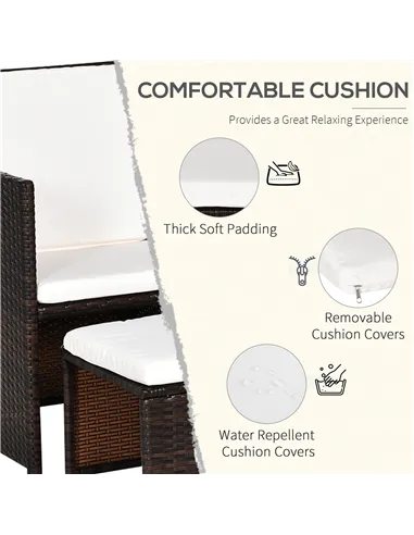 Outsunny 2 Seater Rattan Cube Garden Furniture Set, Rattan Dining Set with Cushions, Outdoor Dining Table and Chairs with 2 Armc