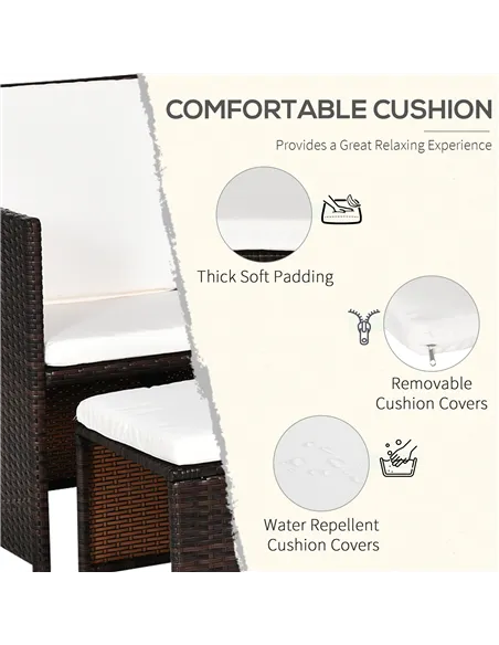 Outsunny 2 Seater Rattan Cube Garden Furniture Set, Rattan Dining Set with Cushions, Outdoor Dining Table and Chairs with 2 Armc
