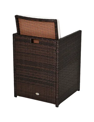 Outsunny 2 Seater Rattan Cube Garden Furniture Set, Rattan Dining Set with Cushions, Outdoor Dining Table and Chairs with 2 Armc